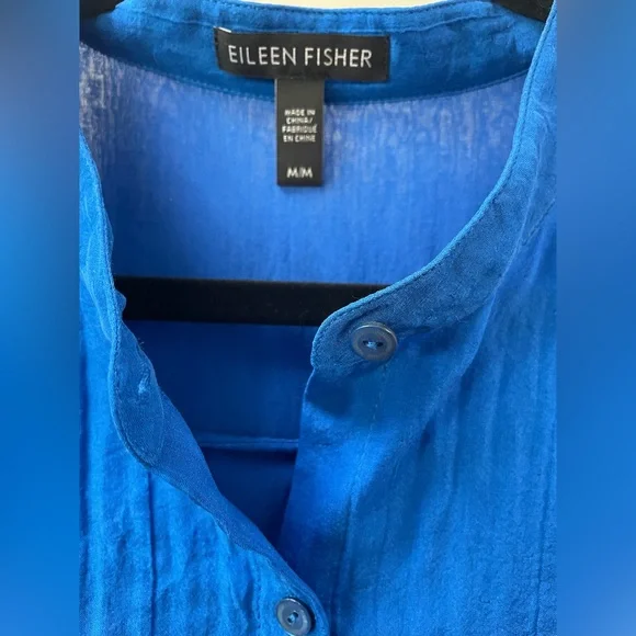 Eileen Fisher Silk Long Button Down Tunic – Medium – Cobalt Blue - Picture 4 of 5